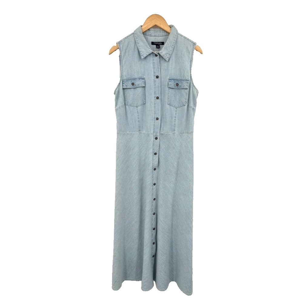 Chadwicks of Boston Soft Denim Chambray Shirt Dress 16 Button Front Blue - Picture 2 of 8